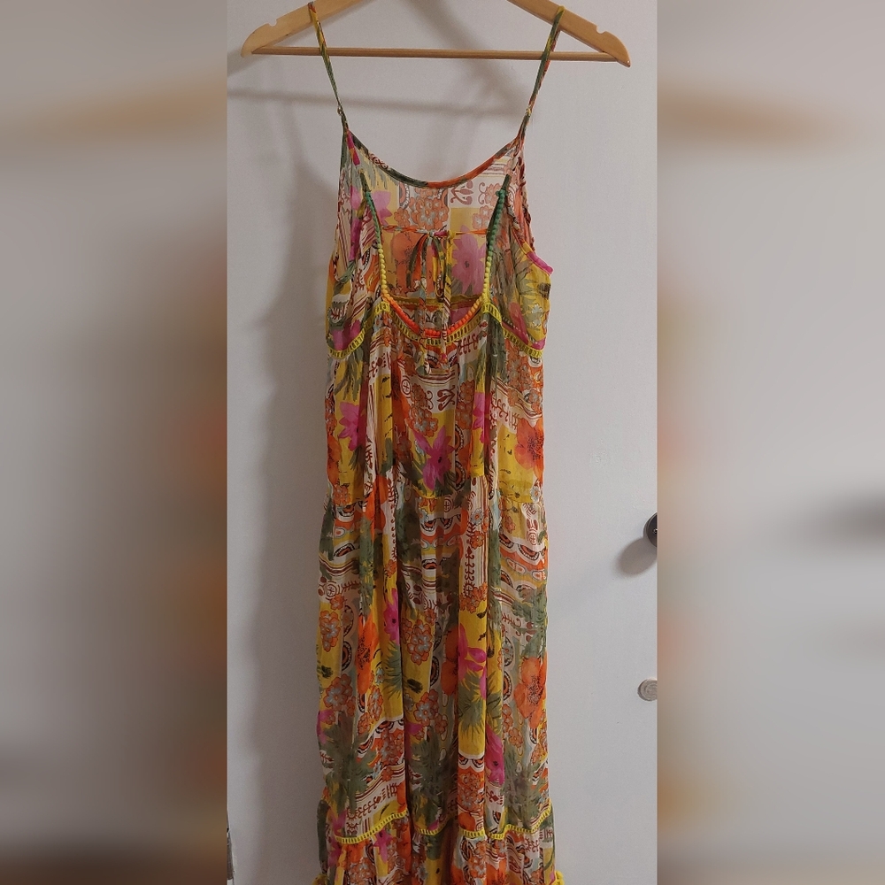 America & Beyond Yellow Floral Maxi Sundress with Pink & Orange Accents - Picture 3 of 6